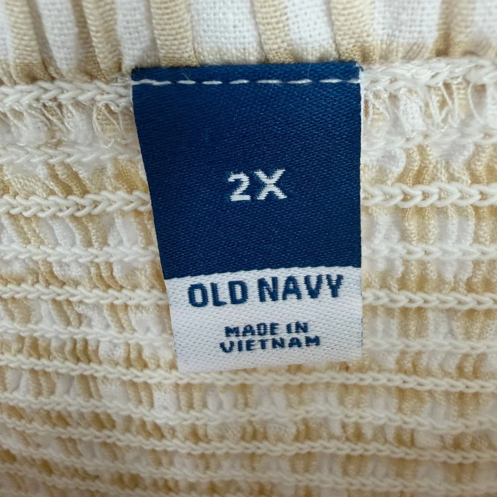 Old Navy Gingham Top Womens 2X Tan White Puff Sleeve Smocked Peplum Cottagecore